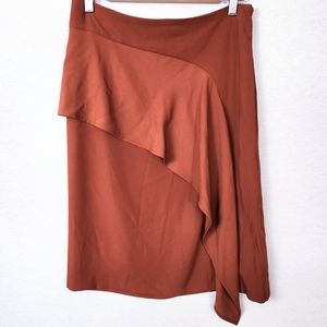 DKNY Brown Rust Waterfall Ruffle Skirt